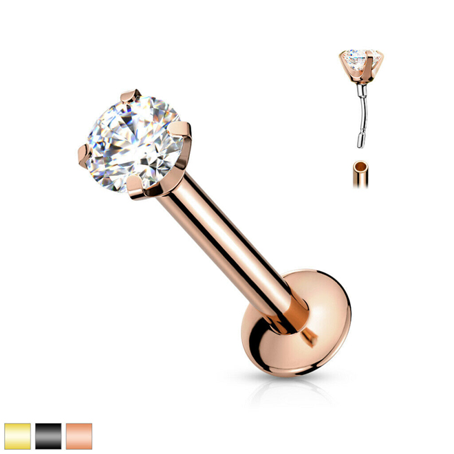 Threadless Labret Monroe Piercing Stud with Gem Top